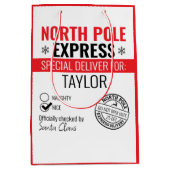 Persoonlijke bezorgingskerst op Noordpool Express Medium Cadeauzakje (Voorkant)