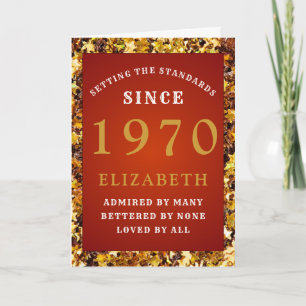 Persoonlijke Birthday 1970 Red Gold Glitter Name Kaart