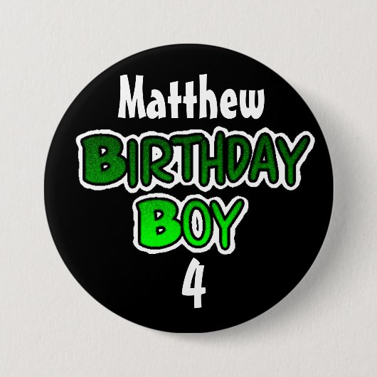 Persoonlijke Birthday Boy Blue en Black Button (Voorkant)