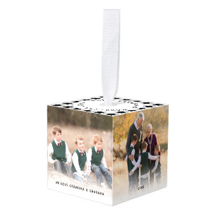 Persoonlijke Black White Pset-kerstfoto Kubus Ornament