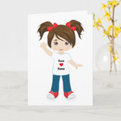 Persoonlijke blanco kaart brunette meisje (Gele Bloem)