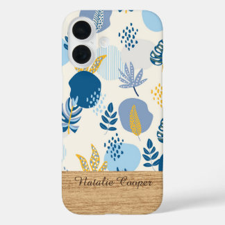Persoonlijke Blauwe Abstracte Botanische iPhone Ho 16 Hoesje