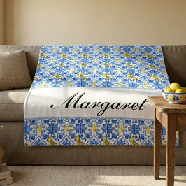 Persoonlijke Blauwe Azulejo Waterverf Monogram Naa Fleece Deken