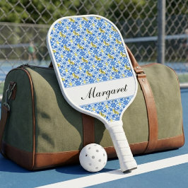 Persoonlijke blauwe Azulejo-waterverfmonogramnaam Pickleball Paddle