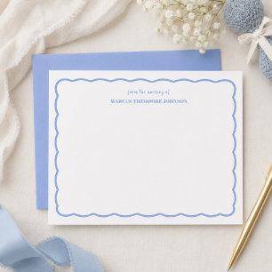Persoonlijke blauwe babyshower bedankkaart notitiekaartje