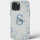 Persoonlijke Blauwe Bloem Monogram Case-Mate iPhone Case (Achterkant)