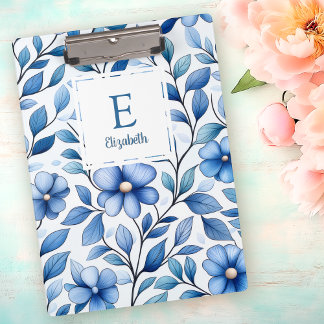 Persoonlijke blauwe bloemenclipboard klembord