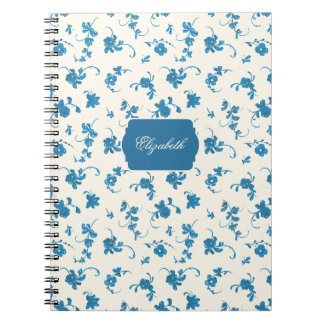 Persoonlijke Blauwe Bloemrijke Franse Rococo Elega Notitieboek