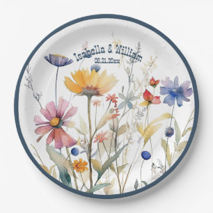 Persoonlijke Blauwe Denim Herfst Wilde Bloemen Bru Papieren Bordje