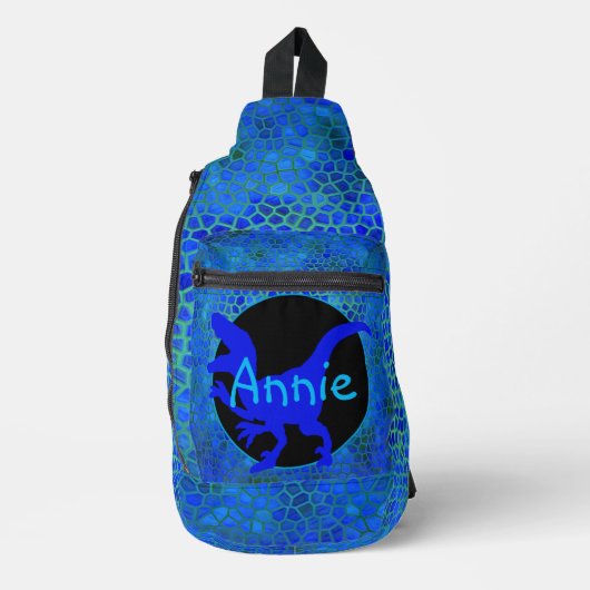 Persoonlijke Blauwe Dinosaurus Sling Bag (Voorkant)
