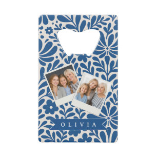 Persoonlijke Blauwe Folk Bloem Nordic Aangepast Kredietkaart Flessenopener