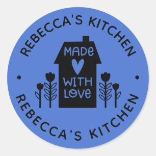 Persoonlijke blauwe homemade met liefde ronde sticker