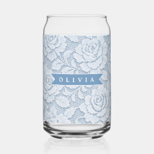 Persoonlijke Blauwe Kant Bloemige Elegante Romanti Blikvorm Glas