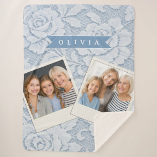 Persoonlijke Blauwe Kant Bloemige Elegante Romanti Sherpa Deken