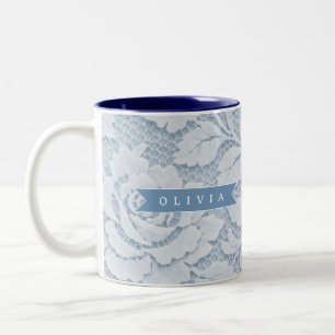 Persoonlijke Blauwe Kant Bloemige Elegante Romanti Tweekleurige Koffiemok