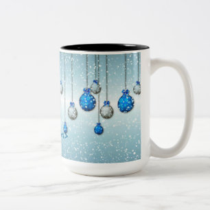 Persoonlijke blauwe kerst sneeuw ornamenten mok