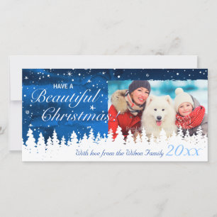 Persoonlijke blauwe kerstkaarten met foto voor de feestdagenkaart
