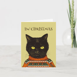 Persoonlijke blauwe kerstzwarte kat tegen persoonl feestdagen kaart