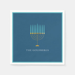 Persoonlijke Blauwe Menora Hanukkah-viering Servet