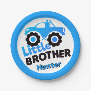 Persoonlijke Blauwe Monstertruck Jongere Broer Papieren Bordje