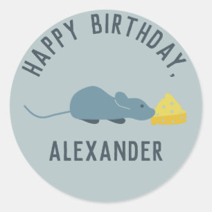 Persoonlijke Blauwe Muis en Kaas Ronde Sticker