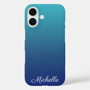 Persoonlijke blauwe ombre-gradiënt iPhone 16 hoesje
