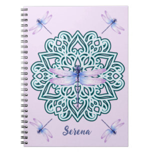 Persoonlijke Blauwe Paarse Libelle Mandala Roze Notitieboek