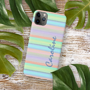 Persoonlijke Blauwe Roze Limegroene Strepen iPhone 11 Pro Max Hoesje