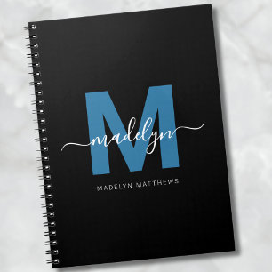 Persoonlijke Blauwe Script Naam Initiaal Monogram Notitieboek