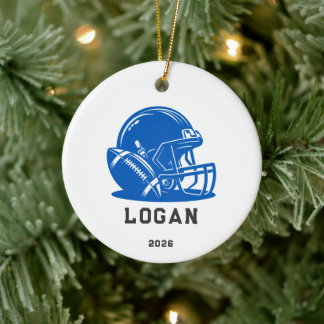 Persoonlijke blauwe voetbalhelm ornament