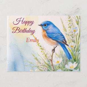 Persoonlijke Blauwe Vogel Bloemen Watercolor verja Briefkaart