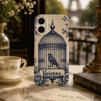 Persoonlijke Blauwe Vogelkooi Toile iPhone 16 Hoesje