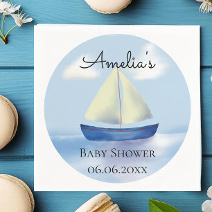 Persoonlijke Blauwe Zeilboot Baby Shower Servet