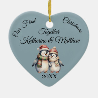 Persoonlijke Blauwgrijze Kerst Samen Koppels Keramisch Ornament