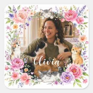 Persoonlijke bloem cat mom foto sticker