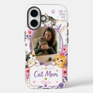 Persoonlijke bloem cat mom foto telefoonhoes iPhone 16 hoesje
