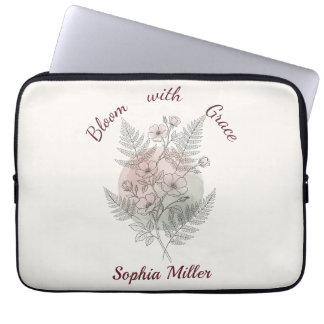 Persoonlijke bloem Roze Roos Aangepaste naam Kanto Laptop Sleeve