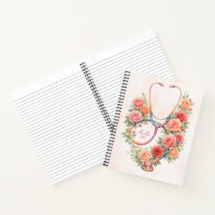 Persoonlijke bloem Roze Roos Stethoscoop Notitiebo Notitieboek