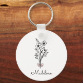 Persoonlijke bloem Roze Strik Voor Bruidsmeisje Sleutelhanger (Voorkant)