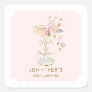 Persoonlijke 'Bloemen en Prosecco' Bruidsdouche Vierkante Sticker