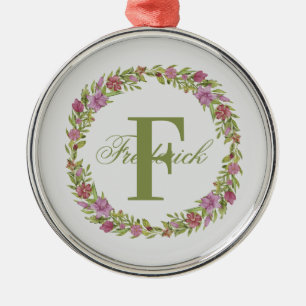 Persoonlijke bloemenkrans achternaam monogram metalen ornament