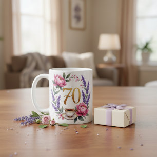 Persoonlijke bloemenmug voor oma's 70e verjaardag koffiemok