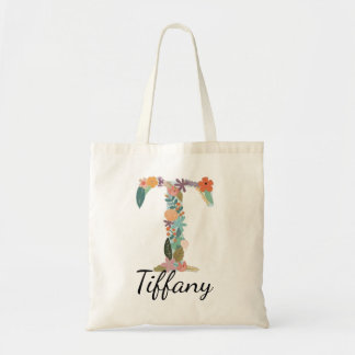 Persoonlijke bloemenvorm initiaal aangepaste naamm tote bag