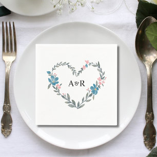 Persoonlijke bloemige botanische hartvormige trouw servet