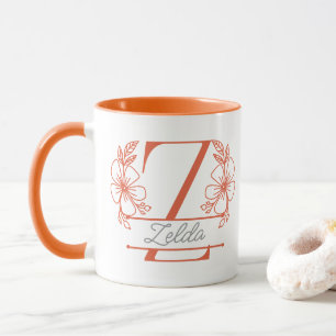 Persoonlijke Bloemige Monogram Letter Z Mok - Op M