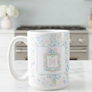 Persoonlijke bloemige monogrammok koffiemok