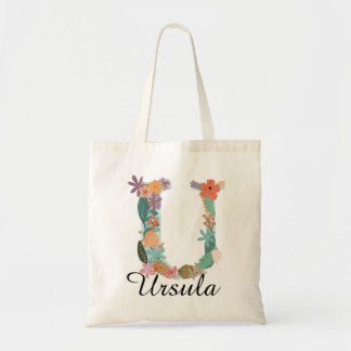 Persoonlijke bloemletter U Douanenaam Canvas Tote Bag