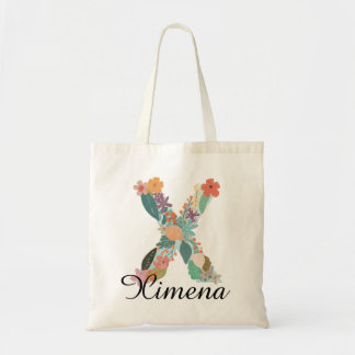 Persoonlijke bloemletter X Aangepaste naam Monogra Tote Bag
