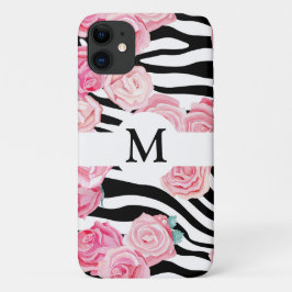 Persoonlijke bloemprint met zwart-wit dierenprint iPhone 11 hoesje