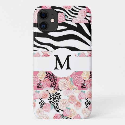 Persoonlijke bloemprint met zwart-wit dierprint Case-Mate iPhone case (Achterkant)